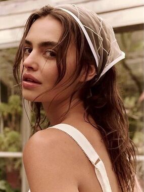 Free People NAMJOSH Sheer Affection Hair Scarf Neutral Dainty Sheer Coquette NWT